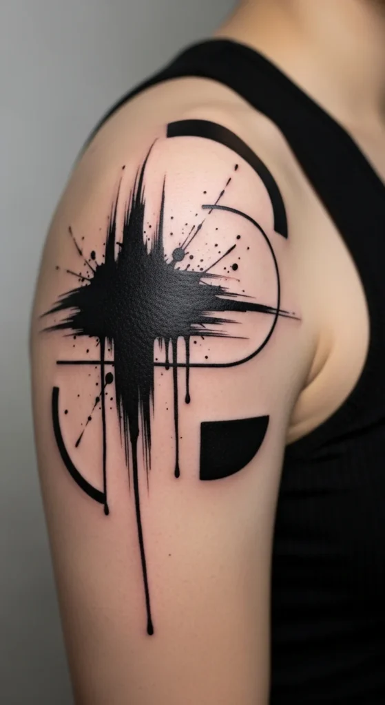 Abstract brushstroke shoulder tattoo