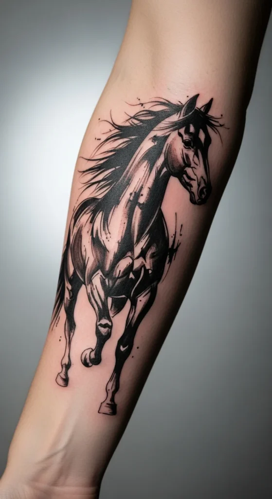 Abstract horse tattoo brushstroke