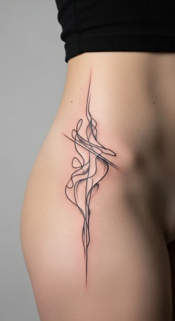 Abstract line hip tattoo