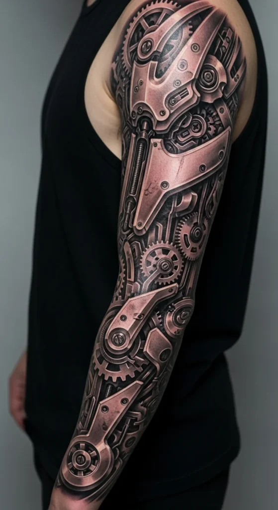 Biomechanical sleeve tattoo design