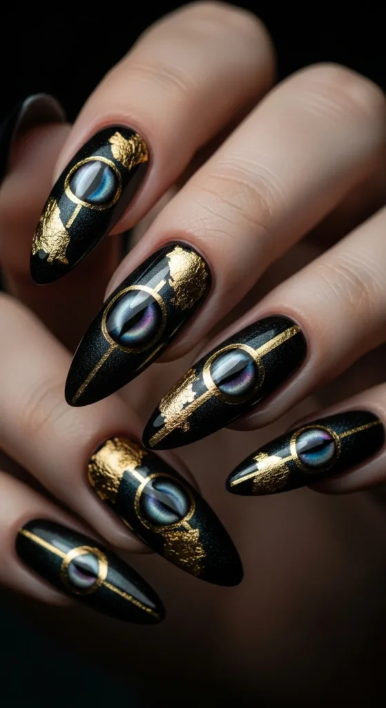 Black cat eye gold accents