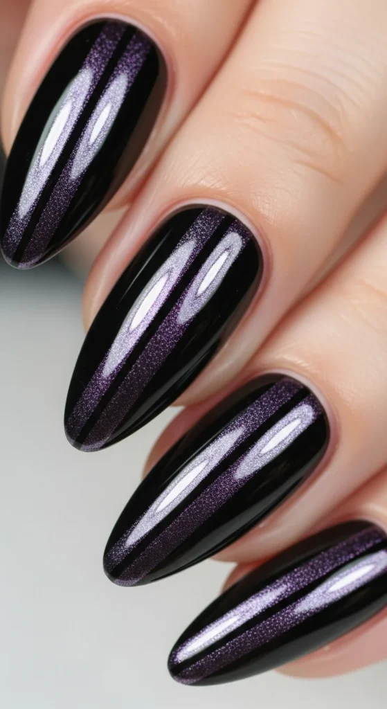 Black cat eye nails almond
