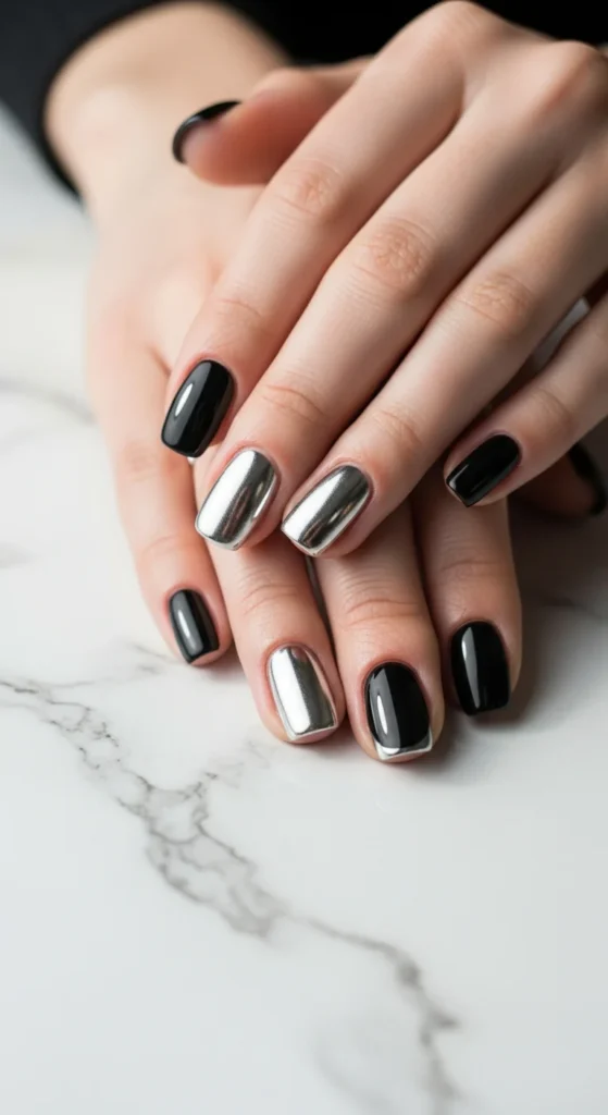 Black silver French tips