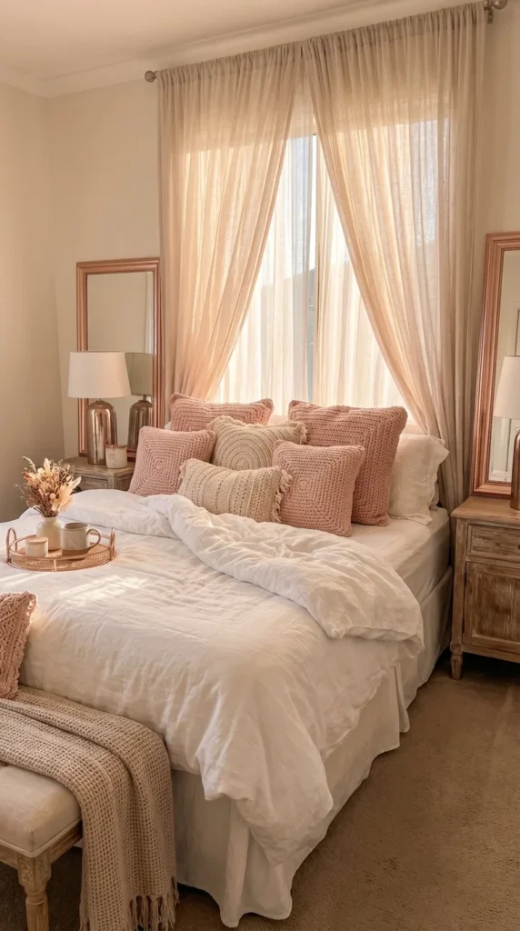 Blush pink bedroom crochet