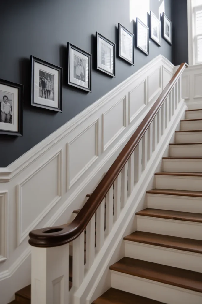 Board and batten stairway wainscotin