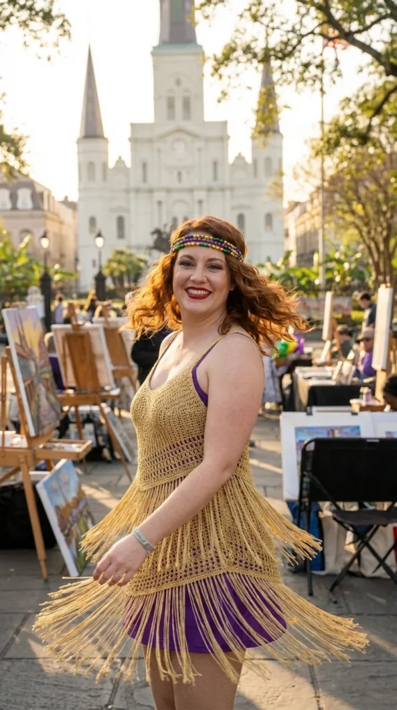 Bohemian Mardi Gras fringe dress