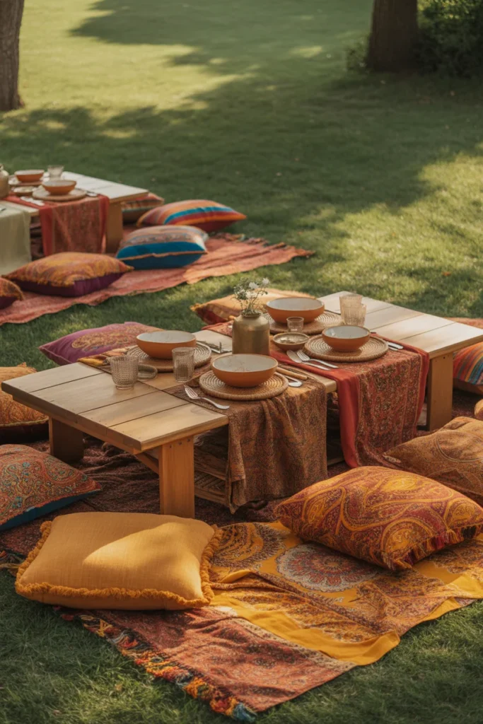 Boho picnic party setup