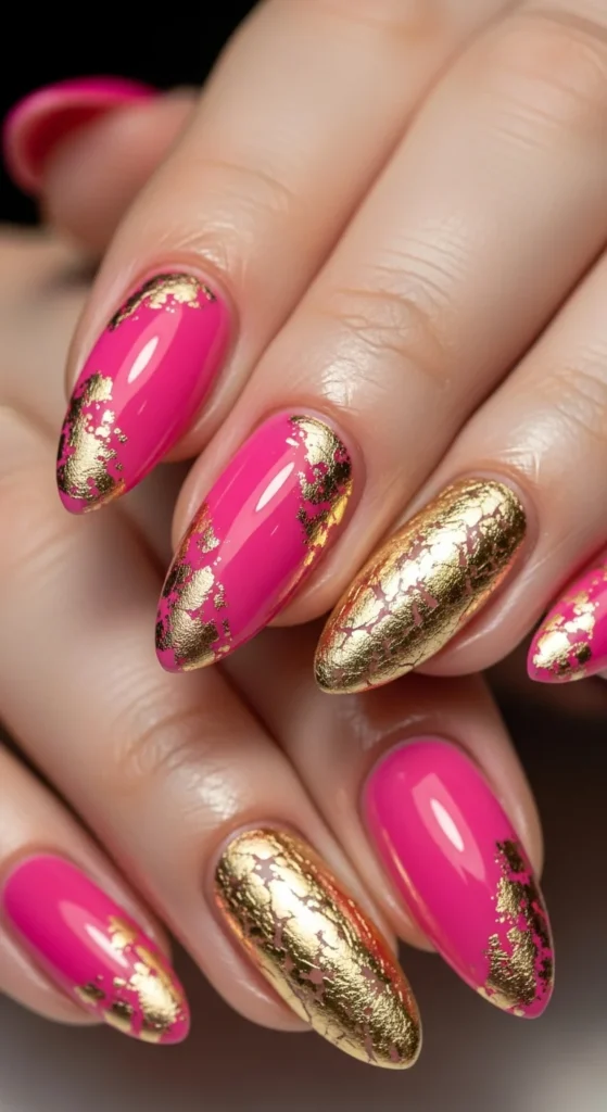 Bright pink nails design