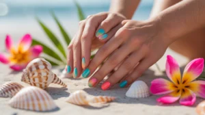 Bright summer beach nails tropical vibes