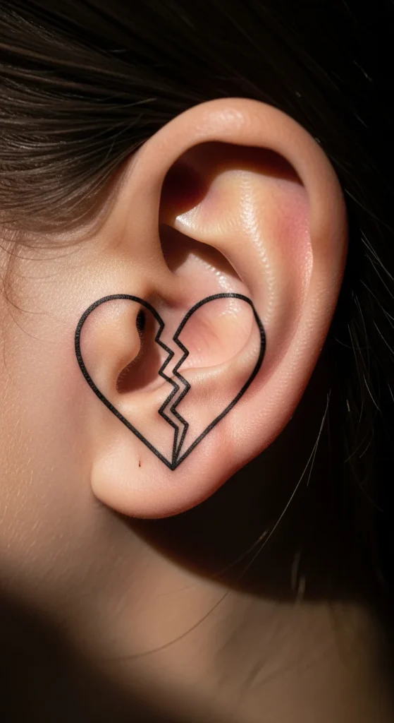 Broken heart tattoo ear