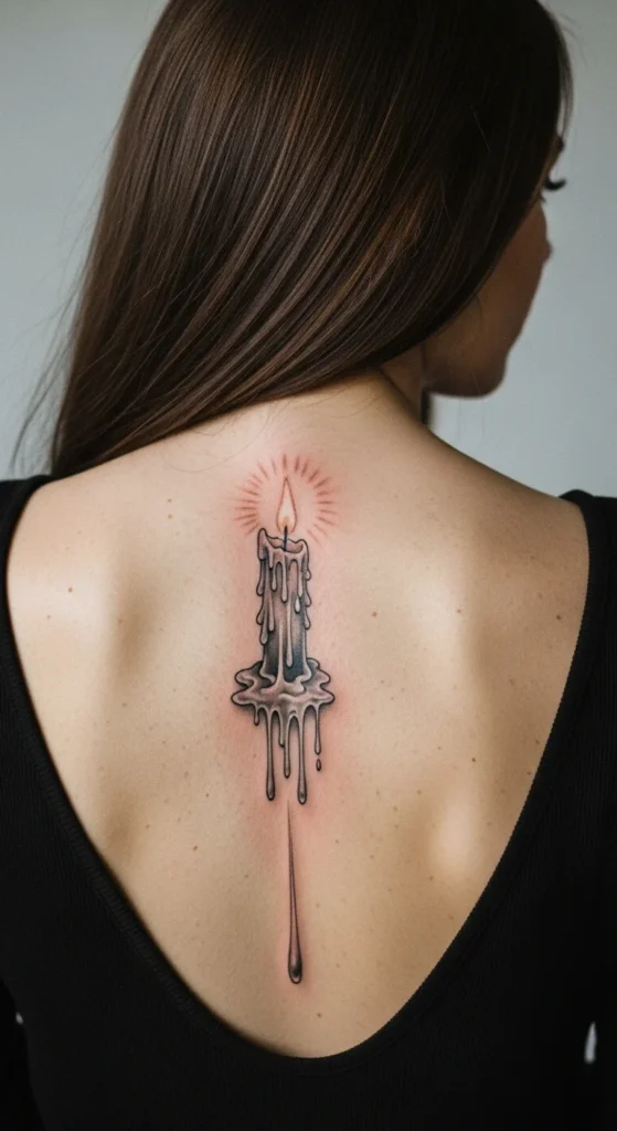 Candle gothic spine tattoo