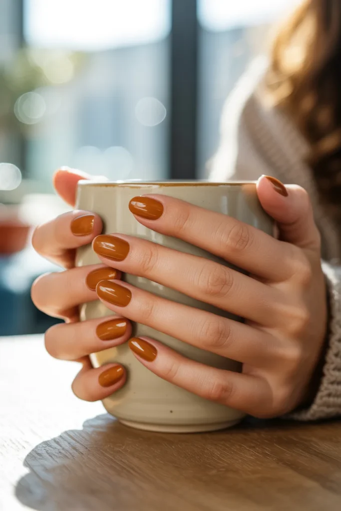 Caramel brown short nails