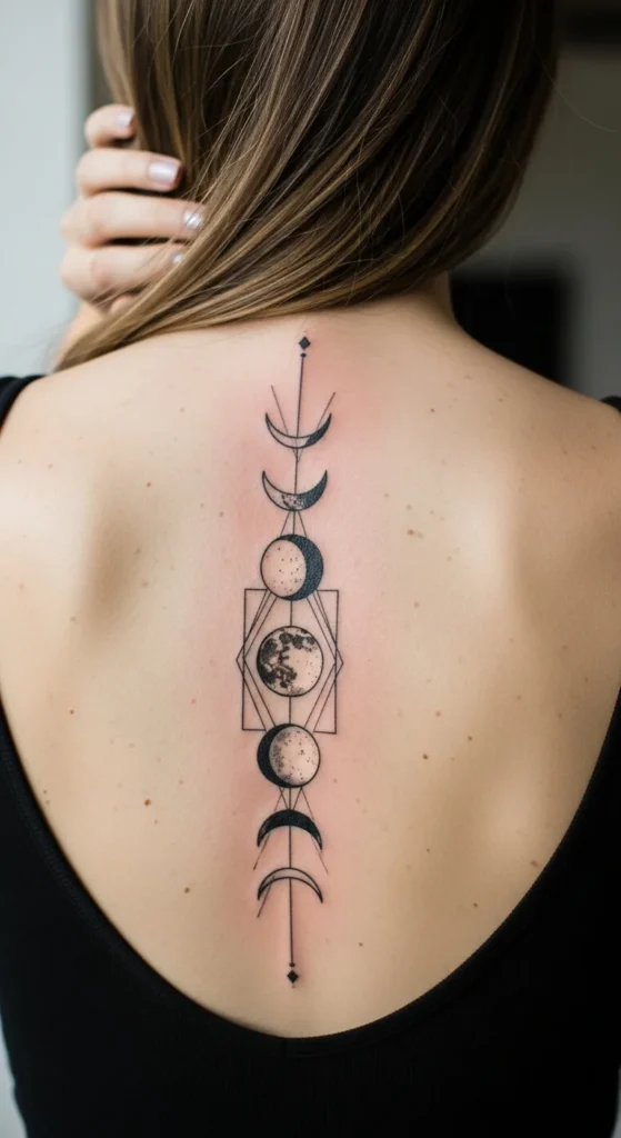 Celestial spine tattoo women