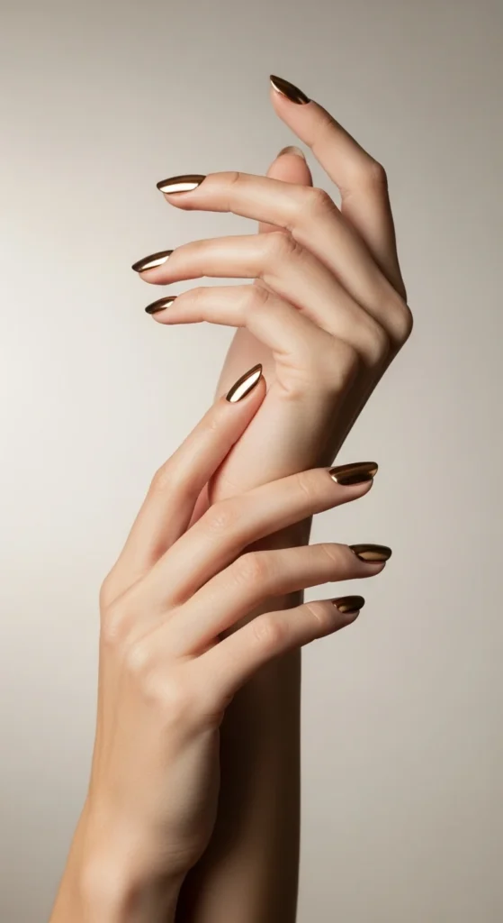 Champagne chrome celebration nails