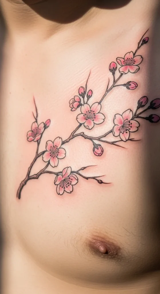 Cherry blossom chest tattoo