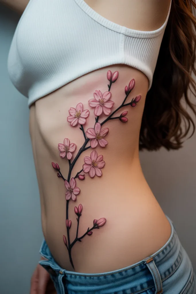 Cherry blossom side tattoo