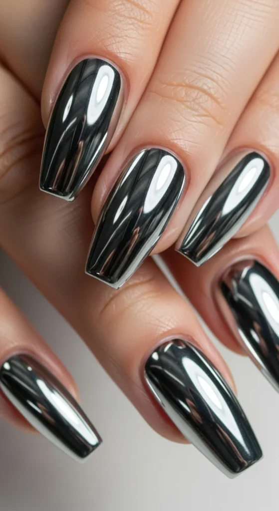 Chrome coffin acrylic nails