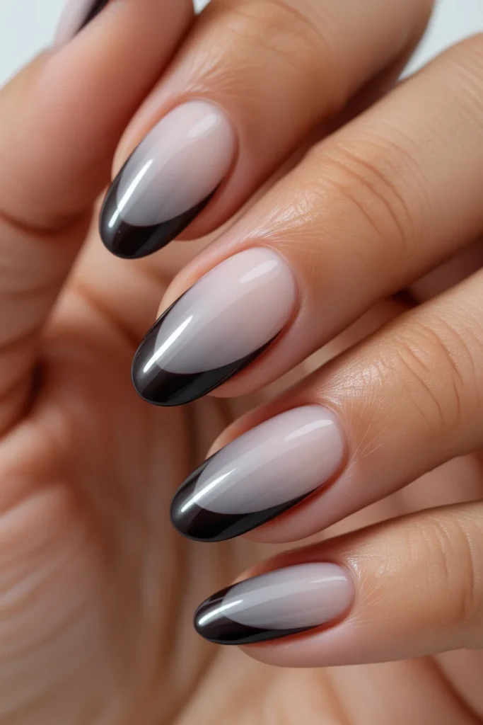 Classic black white ombre nails