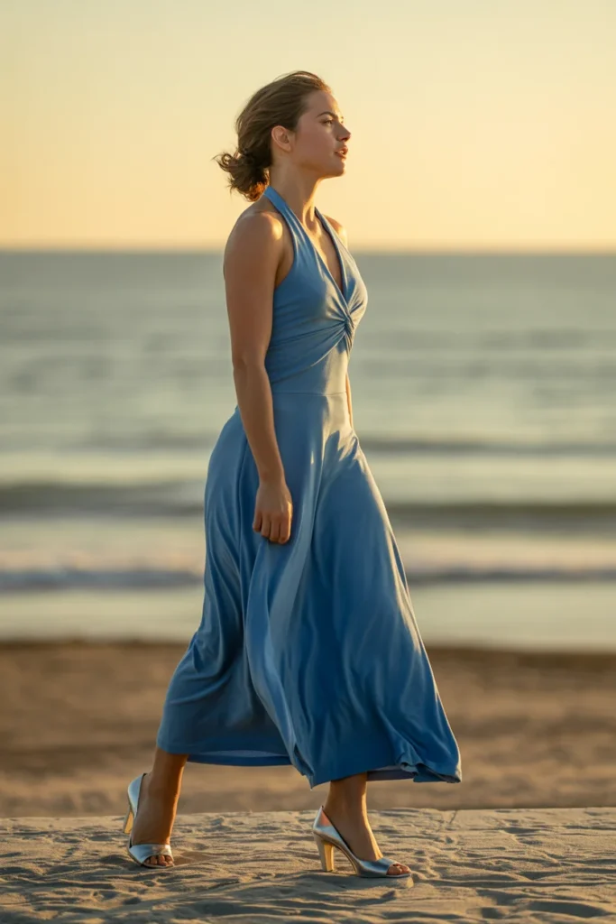 Convertible blue bridesmaid dress versatile styling