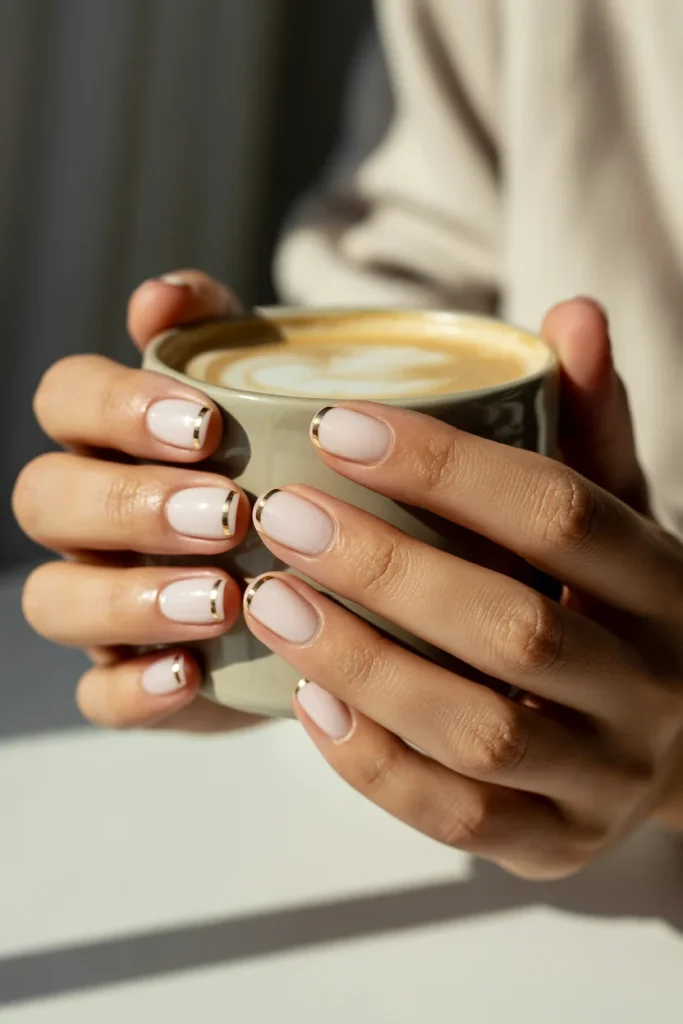 Cream short nails gold