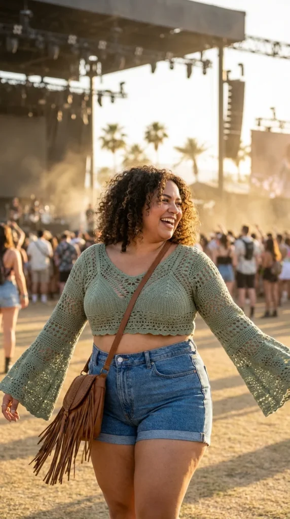 Curvy girl Coachella crochet outfit