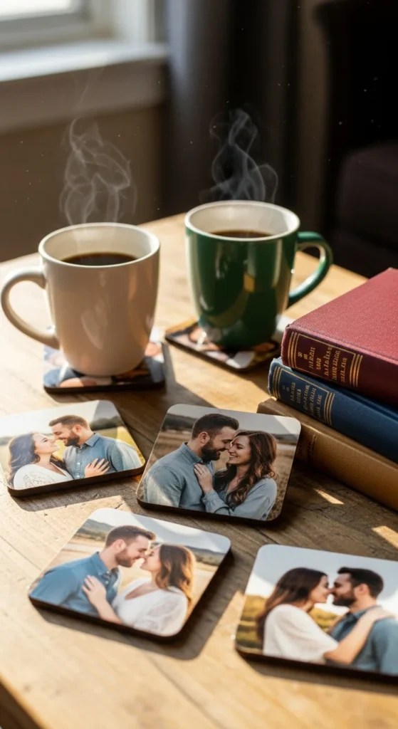 Custom wedding photo coasters
