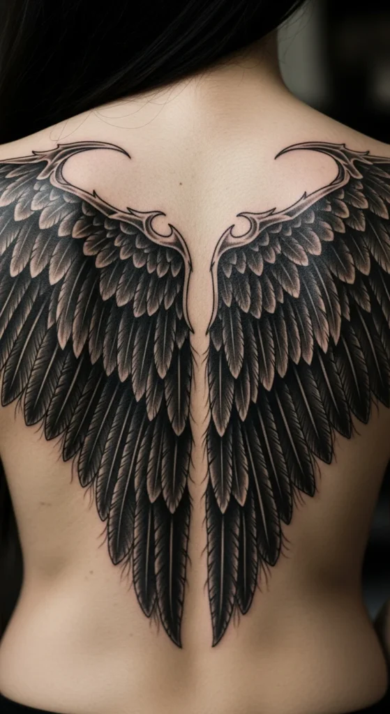Dark angel spine tattoo