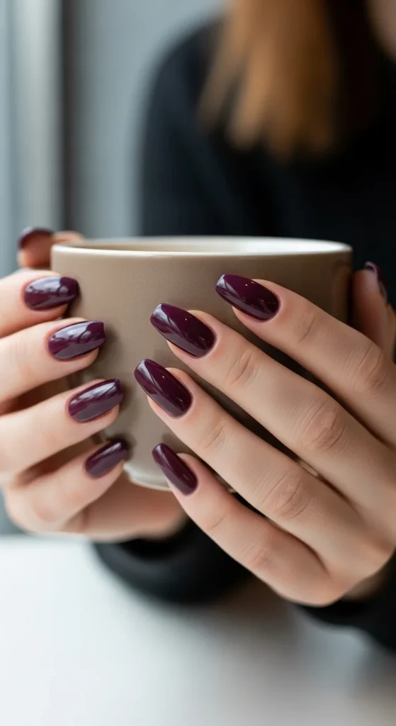 Deep plum coffin nails