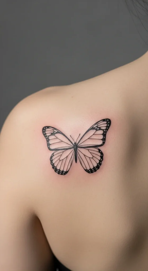 Delicate butterfly shoulder tattoo