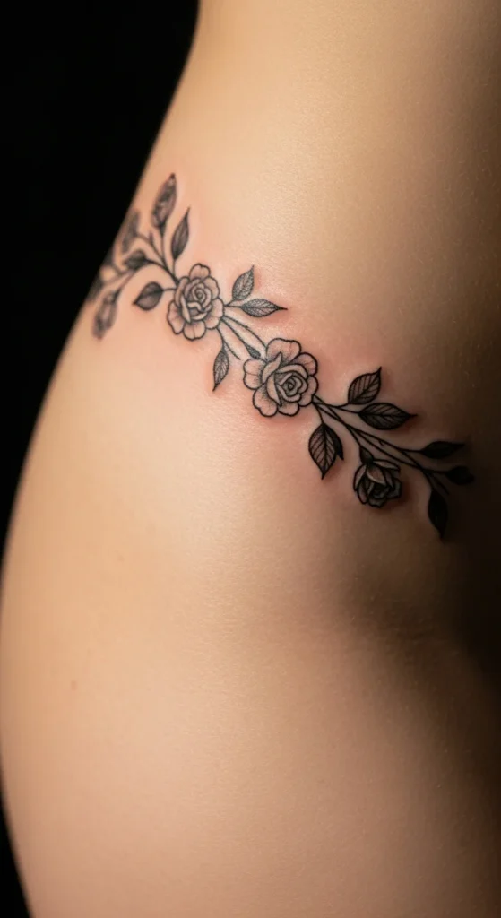 Delicate floral hip tattoo