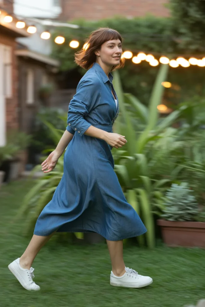 Denim blue casual bridesmaid dress