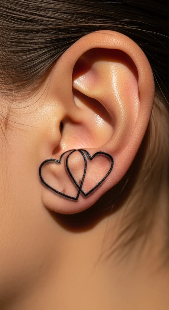 Double heart ear tattoo