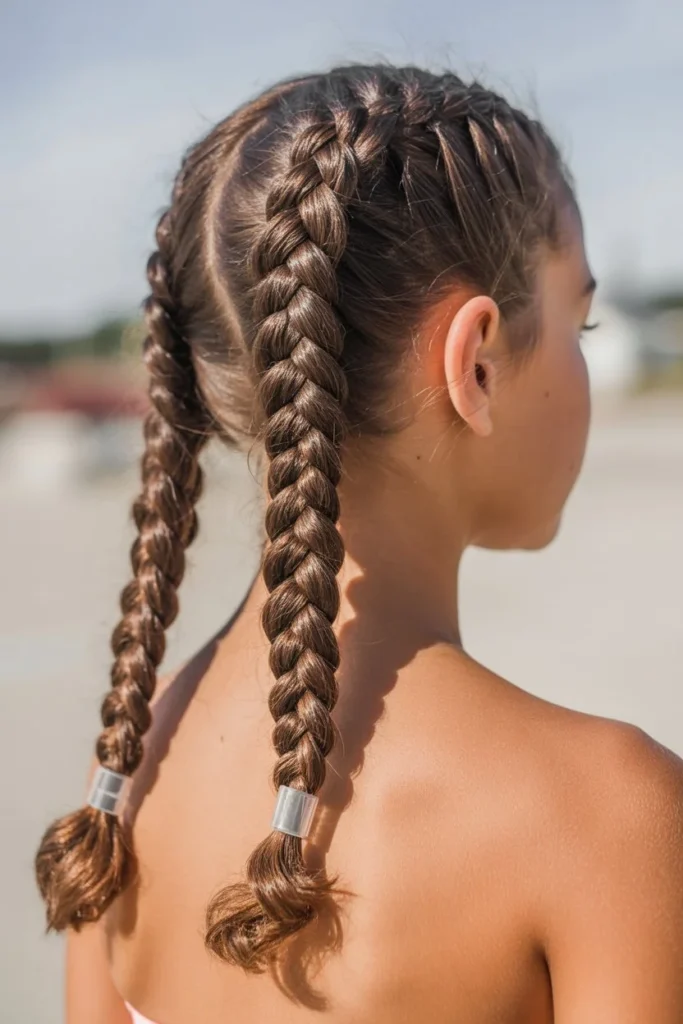 Dutch braids school hairstyle