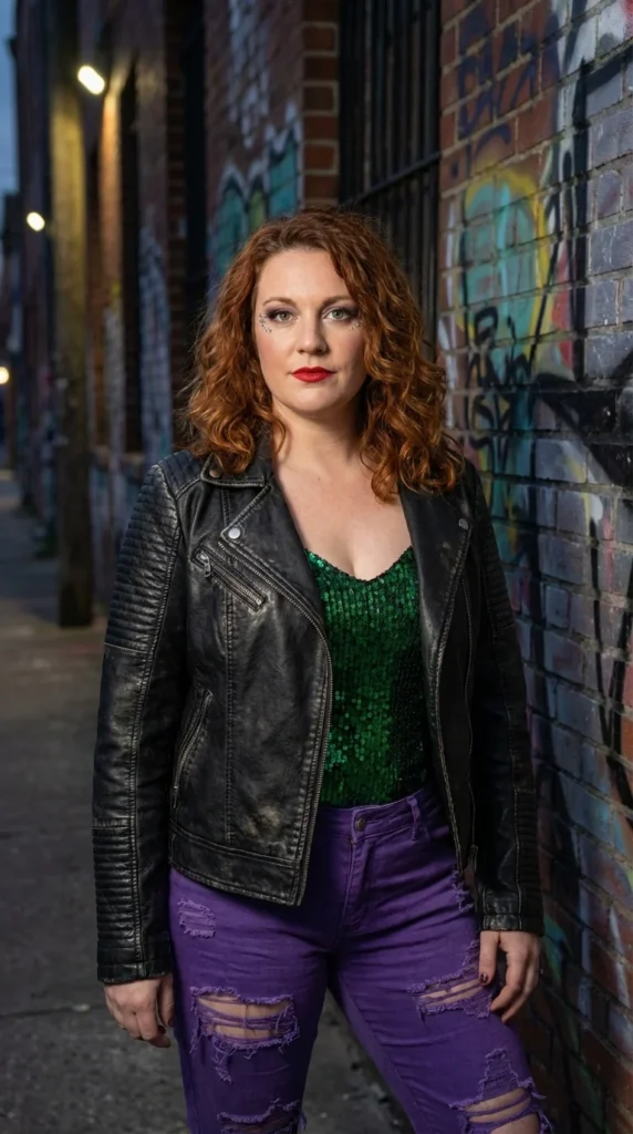 Edgy leather Mardi Gras outfit