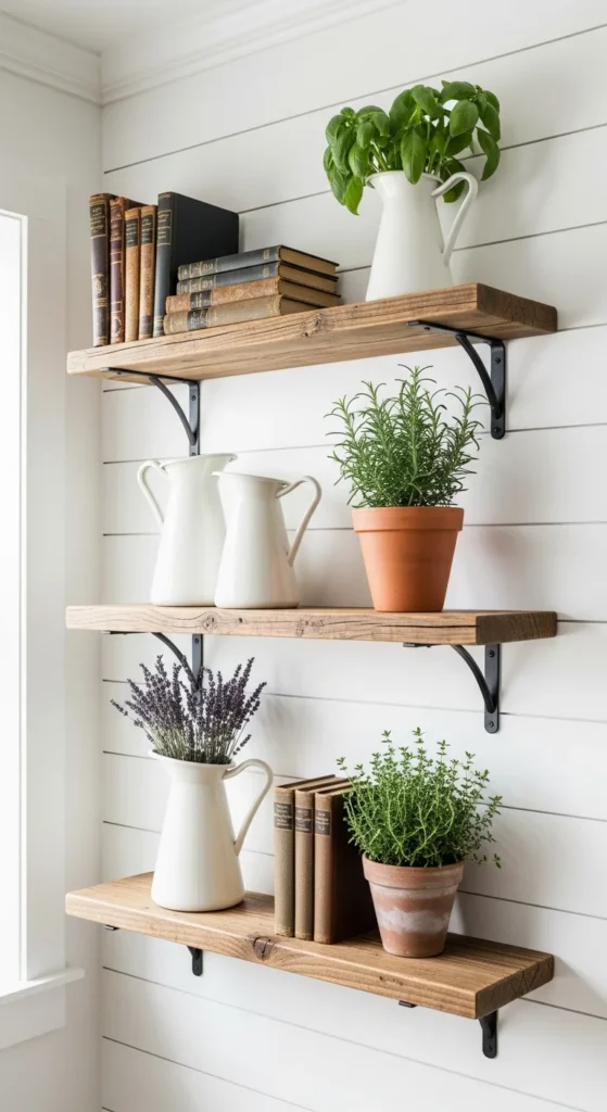 Farmhouse floating shelf styling