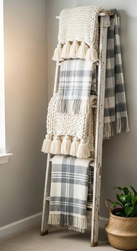 Farmhouse ladder blanket display