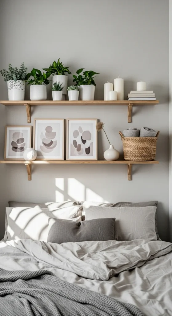 Floating shelves small bedroom storage