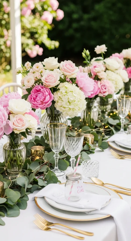 Floral baby shower setup