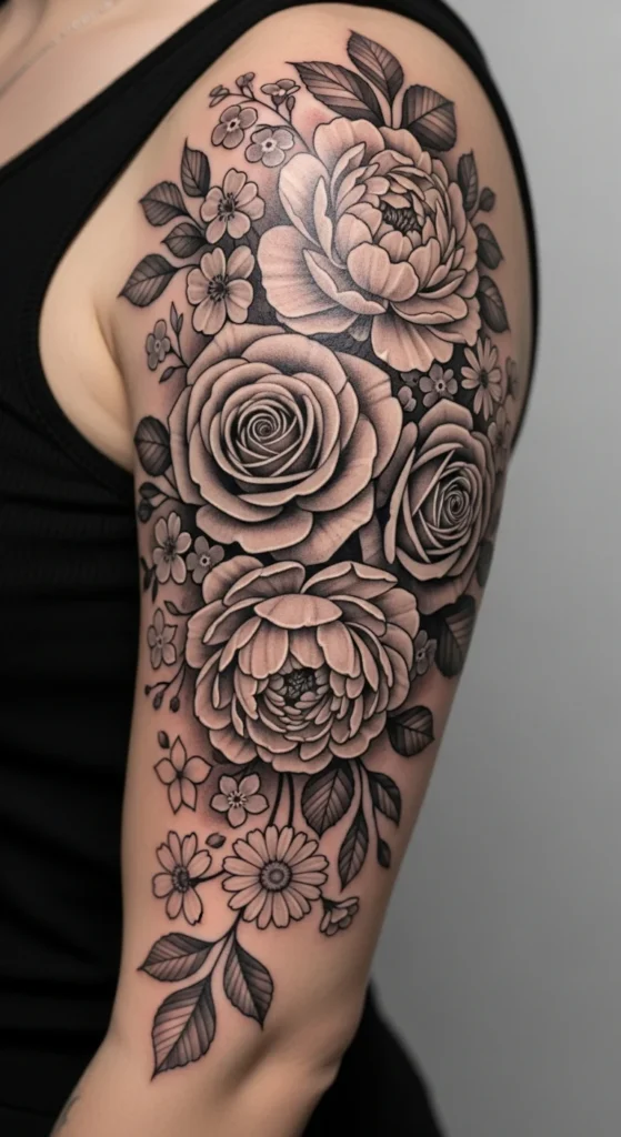 Floral shoulder sleeve tattoo