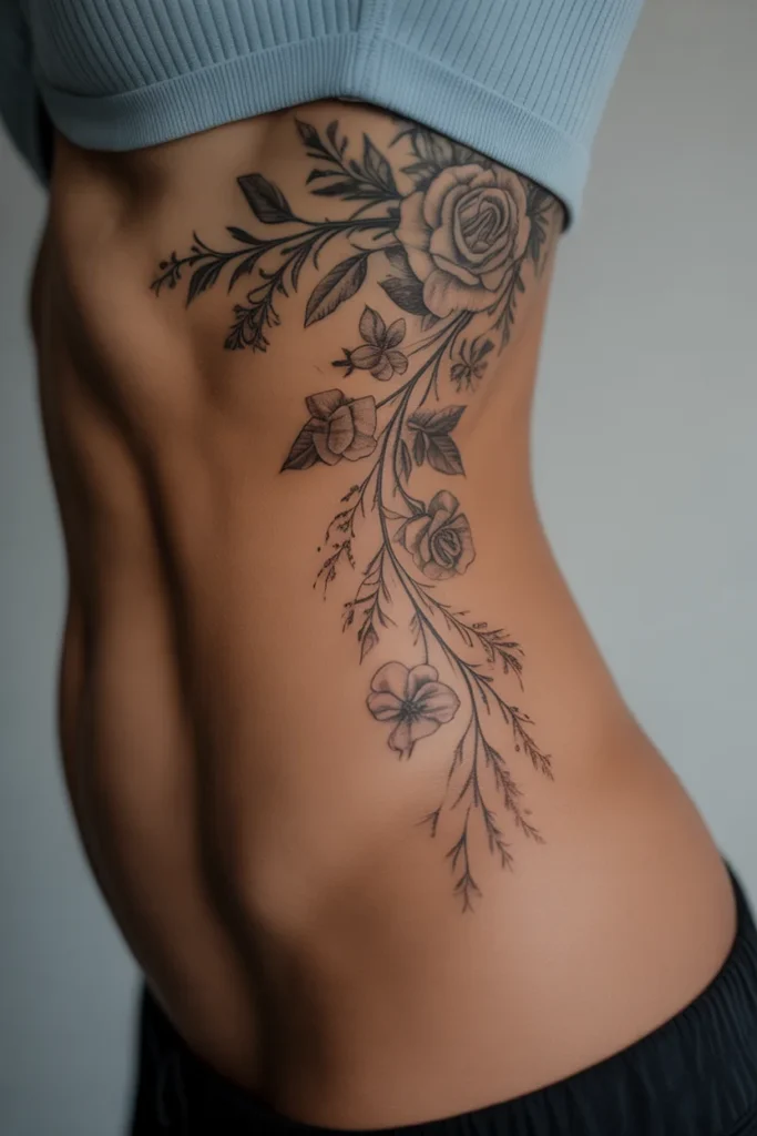 Floral side waist tattoo