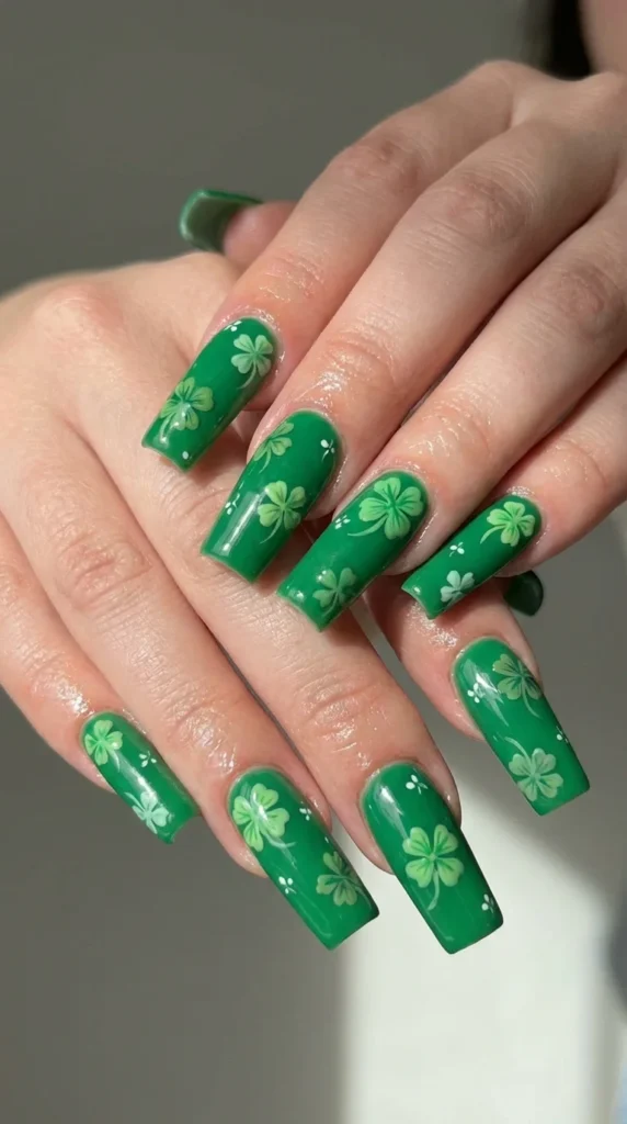 Four leaf clover acrylic nails