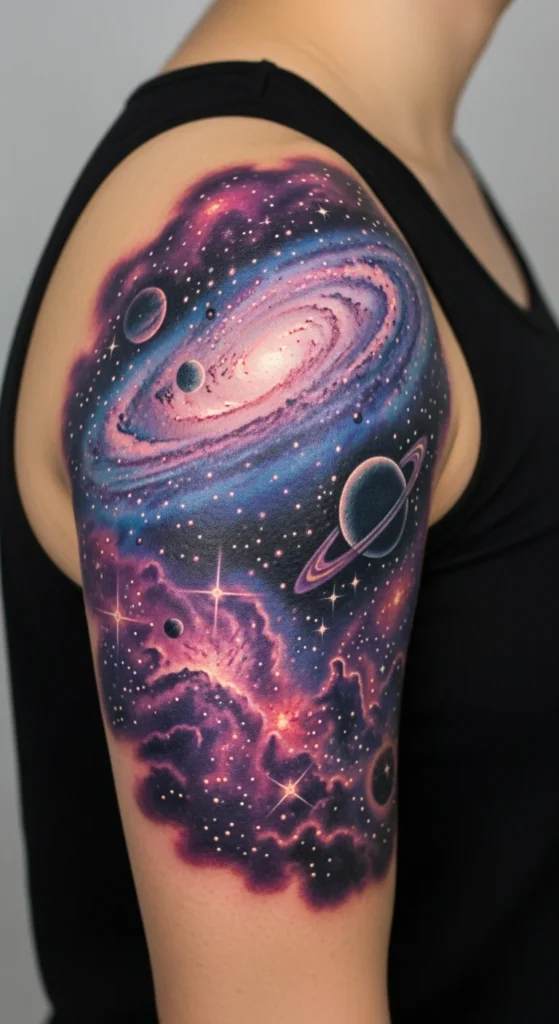 Galaxy shoulder tattoo design