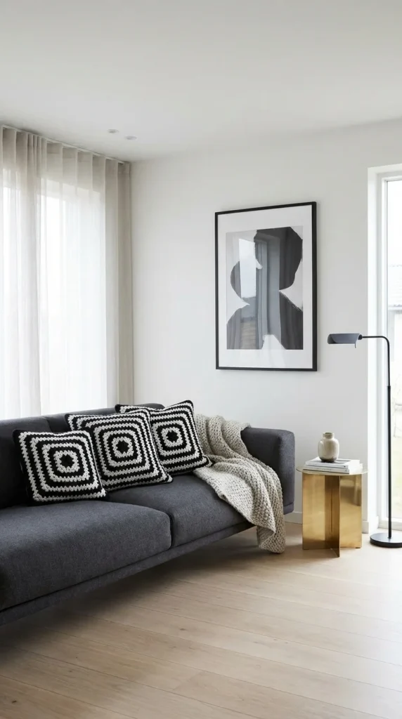 Geometric black white crochet