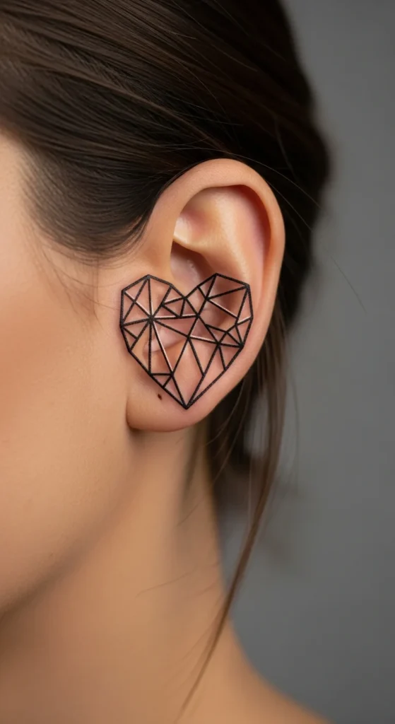 Geometric heart tattoo ear