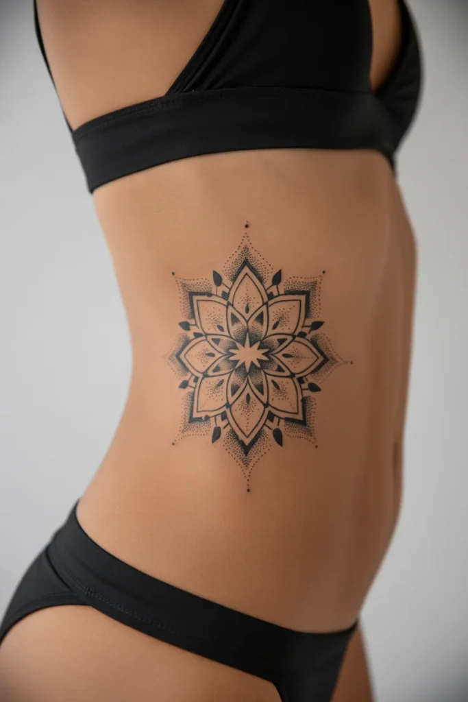 Geometric side tummy tattoo
