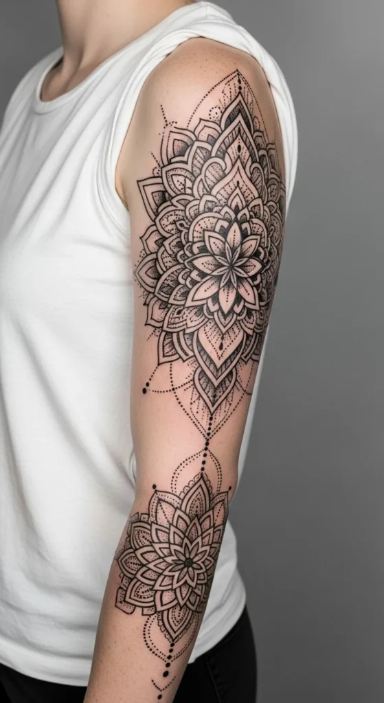 Geometric sleeve tattoo design