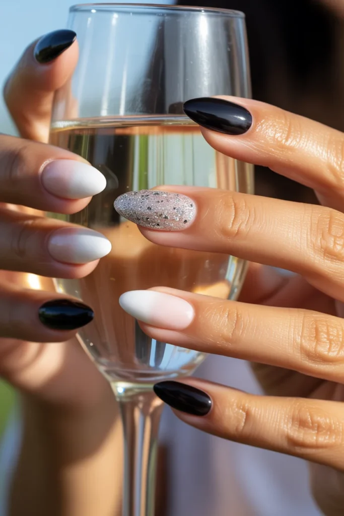 Glossy ombre glitter nails