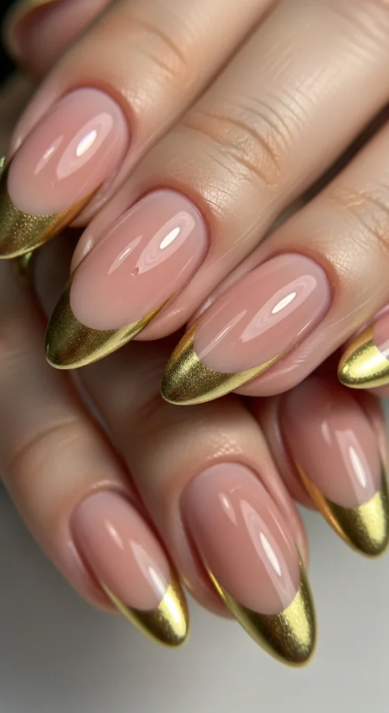 Gold French tip birthday nails