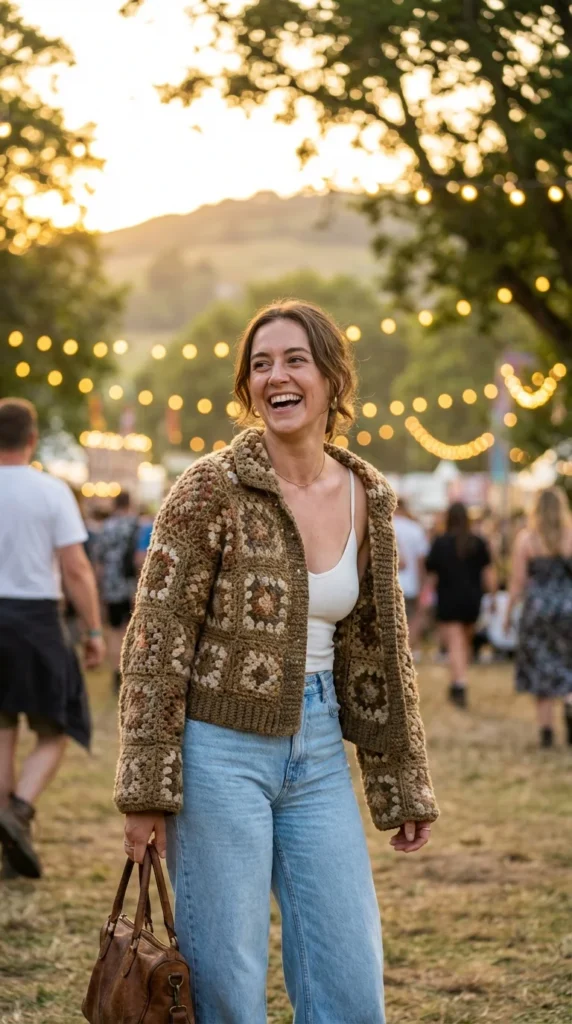 Granny square crochet jacket women