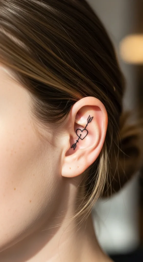 Heart arrow ear tattoo
